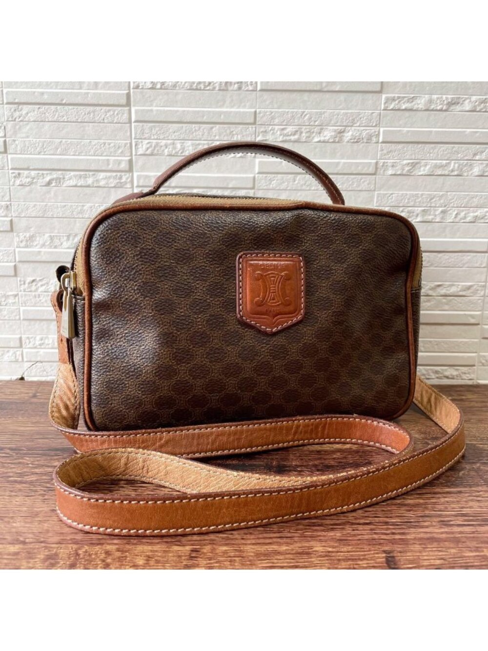 Celine Macadam Leather Triomphe Logo 2-Way Bag